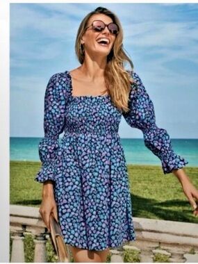 NWT Lilly Pulitzer Beyonca Smocked Dress Seabreeze Blue Low Tide Spotted XXS